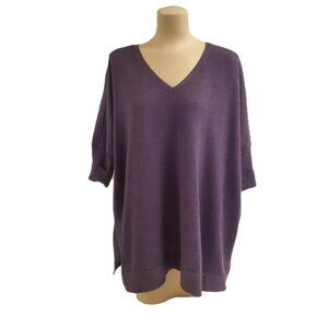 Eileen Fisher Purple Boho 100% Merino Wool Vneck Oversized Sweater Sze M A165